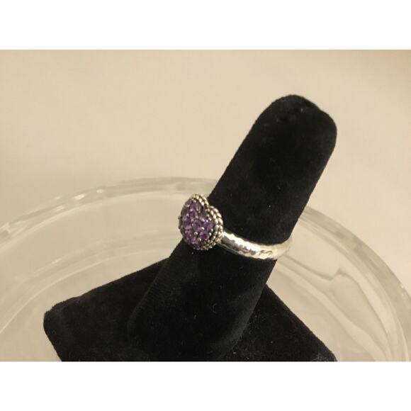 JAI for John Hardy Sterling Pave Amethyst Cluster Heart RING Size 6 - Picture 4 of 8